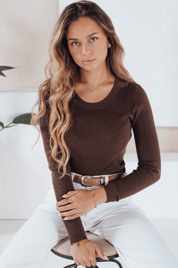 Ženski rebrasti pulover NOLVIE rjave barve Dstreet MY2494