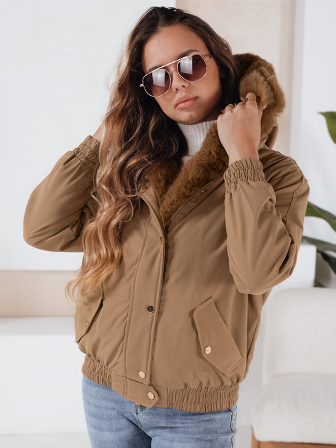 Ženska zimska jakna VESSADA kratka s krznom svetlo rjava Dstreet TY5061