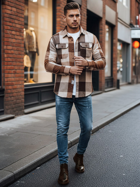 Moška kamelja karirasta flanelasta srajca Dstreet DX2674