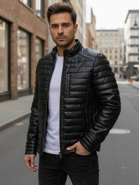 Moška prešita zimska usnjena jakna črna Dstreet TX5113