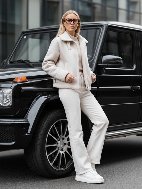 Ženska jakna iz semiša z ovčjo kožo KASAMIRA bela Dstreet TY4739