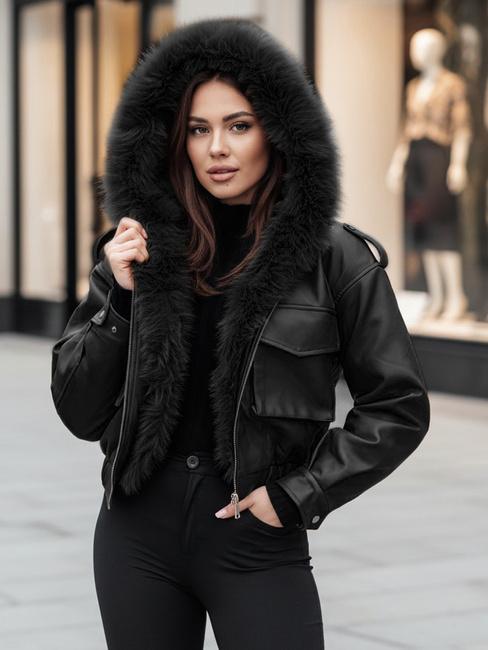 Ženska usnjena jakna s krznom SOFTREBEL black Dstreet TY4762z