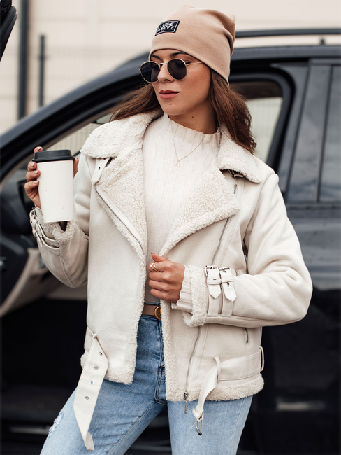 Ženska jakna LEVERINO iz semiša z ovčjo kožo bela Dstreet TY4732