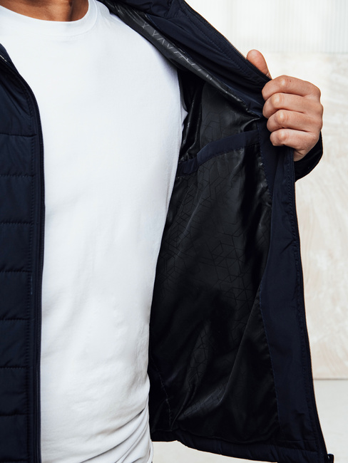 Moška prehodna prešita jakna s kapuco mornarsko modra Dstreet TX5008