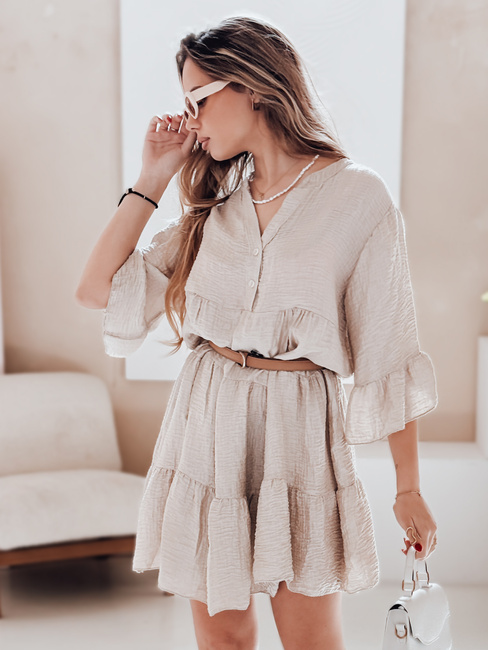 Poletna muslinska obleka LYVONNE light beige Dstreet EY2615
