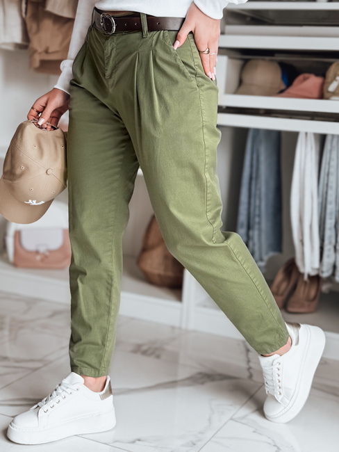 Ženske hlače chinos s pasom MODELA khaki Dstreet UY2572
