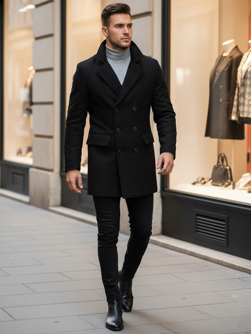 Moški plašč z dvojnim zapenjanjem Barva Črna DSTREET CX0434