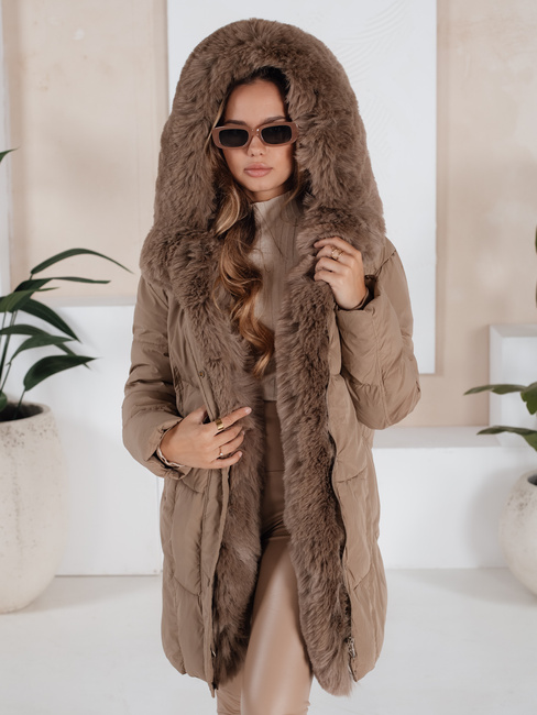 Ženska zimska jakna MORISIO dolga prešita s kapuco bež Dstreet TY5183