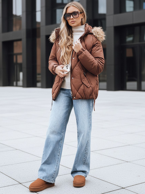 Ženska zimska prešita jakna s kapuco rjave barve Dstreet TY5231