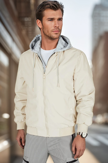Moška bomber jakna s kapuco bela Dstreet TX5020