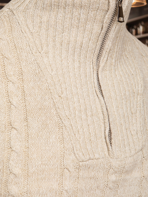 Moški pulover s pokončnim ovratnikom bež barve Dstreet WX2327