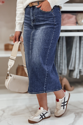 Midi krilo iz džinsa z razporkom MERITTA mornarsko modra Dstreet CY0482