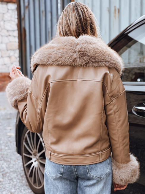 Ženska jakna ramones s krznom bež barve Dstreet TY5235