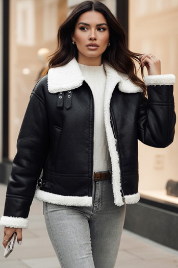 Ženska usnjena jakna FURBLAZE z ovčjo kožo Dstreet black TY4730z