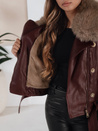 Ženska zimska usnjena jakna s krznom bordo Dstreet TY5208