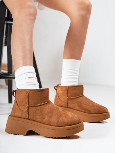 Ženski snežni škornji z debelim podplatom kamelje barve Dstreet ZY1288