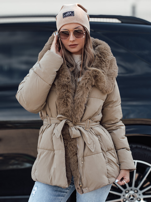 Ženska zimska jakna FURSOFT prešita s kapuco bež Dstreet TY4668