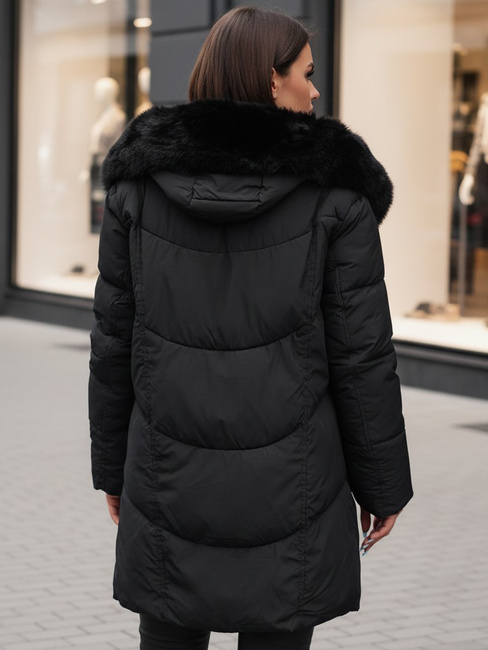 Ženska zimska jakna MORISIO dolga prešita s kapuco črna Dstreet TY4702z