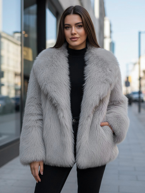 Kratek siv krznen plašč ZARAFIA Dstreet TY5116z