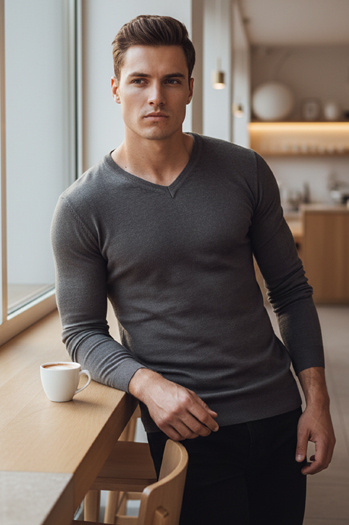 Sweter męski w serek ciemnoszary Dstreet WX2219