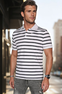 Moška črtasta polo majica bela Dstreet PX0638