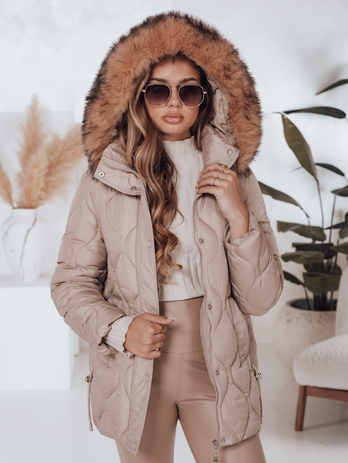 Ženska zimska jakna LUMORE prešita s kapuco beige Dstreet TY5011