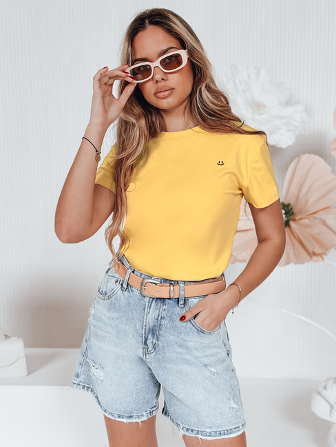Ženska rebrasta majica SMILE FOR YOU rumena Dstreet RY2908