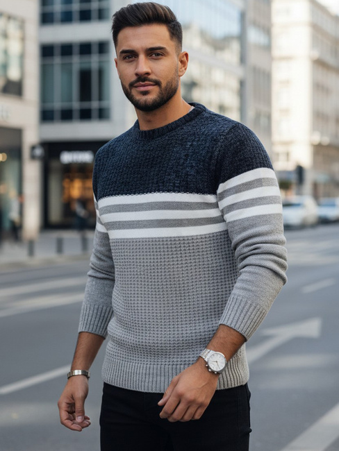 Moški črtast siv pulover Dstreet WX2230