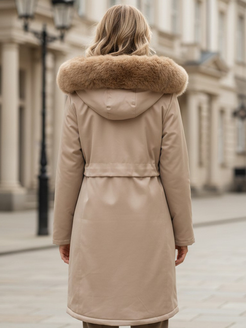 Ženska zimska jakna parka s krznom bež barve Dstreet TY5112