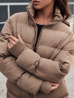 Ženska zimska dolga prešita jakna FABWARM beige Dstreet TY4621_3