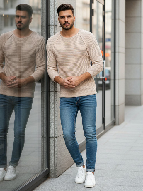 Moški klasičen pulover Barva Bež DSTREET WX1578