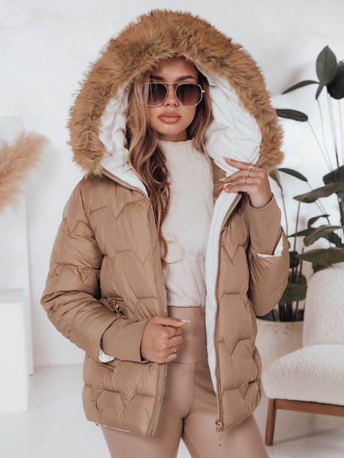 SNOWMISS ženska zimska jakna prešita bež s kapuco Dstreet TY5000