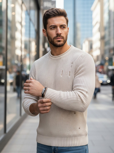 Moški klasičen pulover Barva Bež DSTREET WX1992