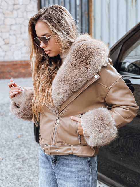 Ženska jakna ramones s krznom bež barve Dstreet TY5235