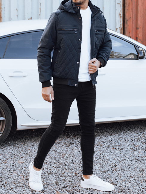 Moška prehodna prešita jakna s kapuco mornarsko modra Dstreet TX5038