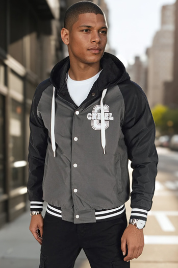 Moška bomber jakna s kapuco sive barve Dstreet TX5017