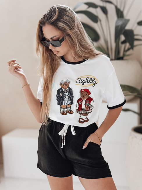 Ženska majica prevelike velikosti z vezenino CLASSY TEDDY bela Dstreet RY2844