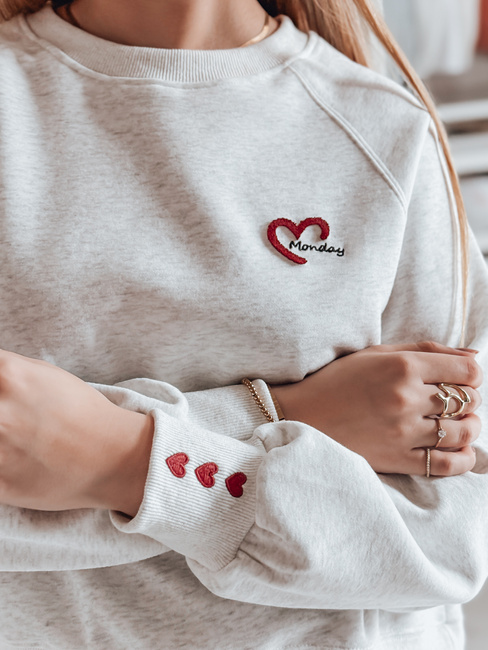 Ženska bluza z izvezenimi srčki MONLOVE siva Dstreet BY1508