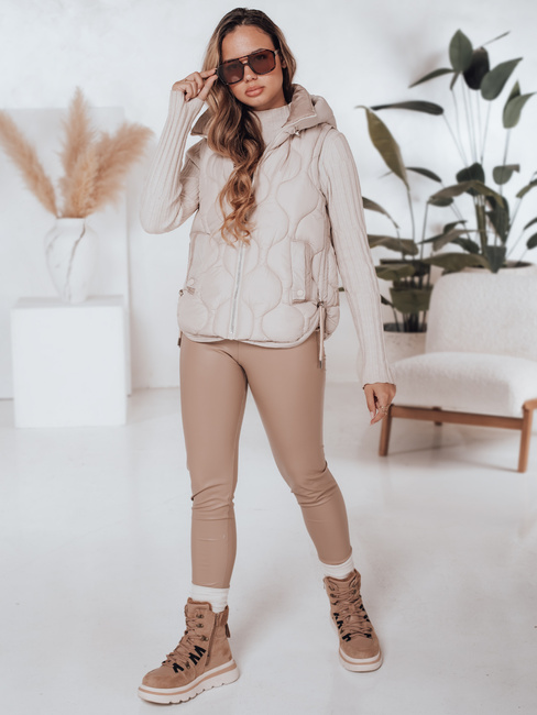 Ženski prešiti telovnik s kapuco MISSVEST beige Dstreet TY5020