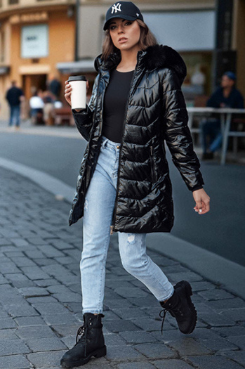 Ženska prešita zimska jakna s krznom SHINE black Dstreet TY4483