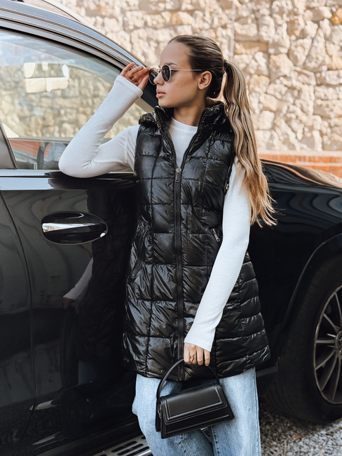 Kamizelka damska pikowana z kapturem czarna Dstreet TY5257