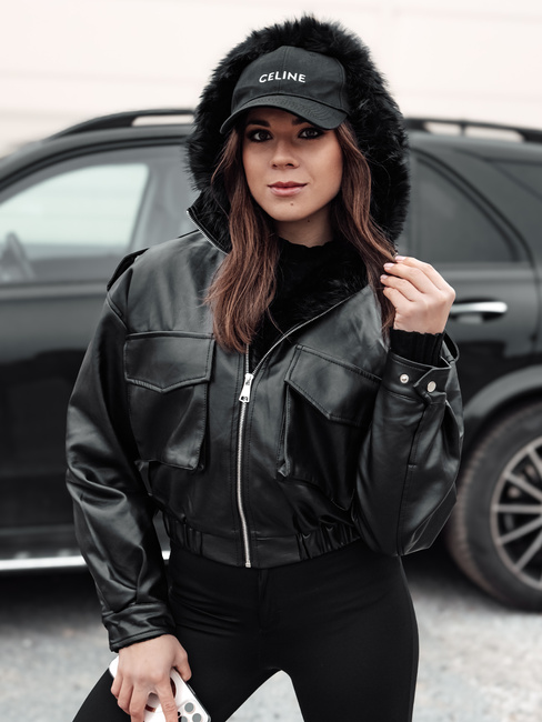 Ženska usnjena jakna s krznom SOFTREBEL black Dstreet TY4762