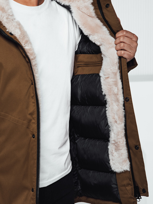 Moška zimska jakna parka s kapuco temno bež Dstreet TX4964