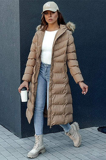 Ženski zimski plašč LUXWARM dark beige Dstreet TY4375