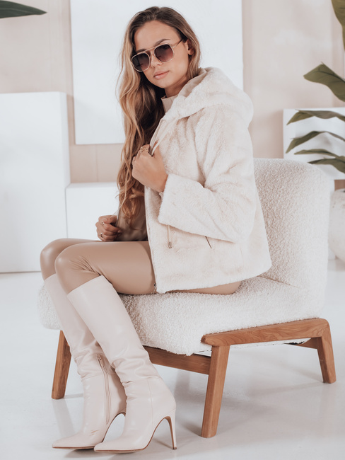 Ženski kratki plašč ELMIRIS beige krznen plašč Dstreet TY4994