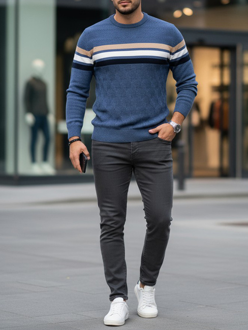 Moški črtast modri pulover Dstreet WX2336