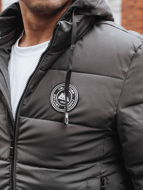 Moška prešita zimska jakna s kapuco sive barve Dstreet TX5073