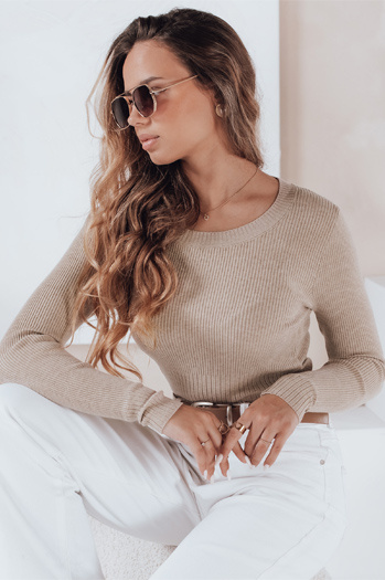 Ženski rebrasti pulover NOLVIE beige Dstreet MY2496