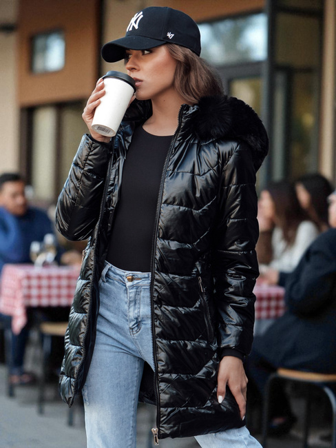 Ženska prešita zimska jakna s krznom SHINE black Dstreet TY4483