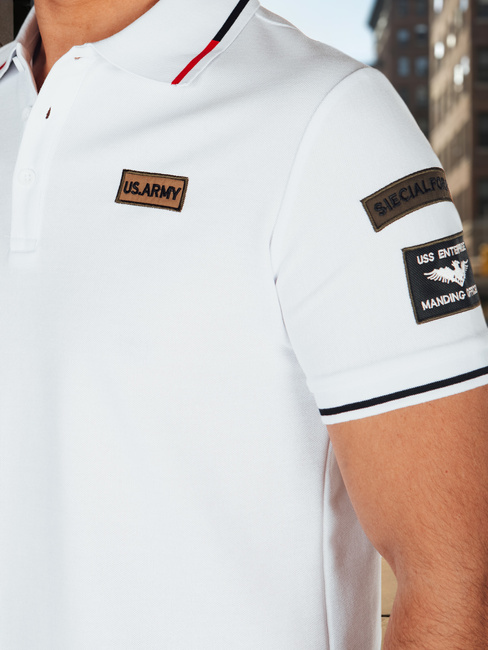 Moška polo majica z našitki bela Dstreet PX0635